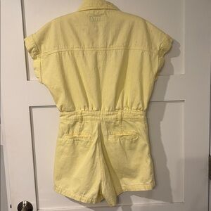 BlankNYC Yellow Denim Utility Romper, Button-up Front Zip 100% Cotton Size Small